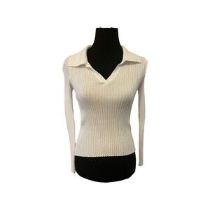 White SHEIN Stretchy XS Sweater Preppy Collared Comfy